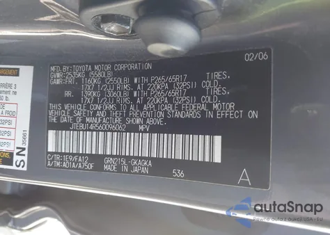 2006 Toyota 4Runner Sr5 V6 z USA, uszkodzony, nr VIN JTEBU14R560096062